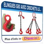 Elingues chaîne grade 80 avec crochets à LINGUET