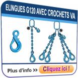 Elingues chaîne G120 crochets à VERROU AUTOMATIQUE