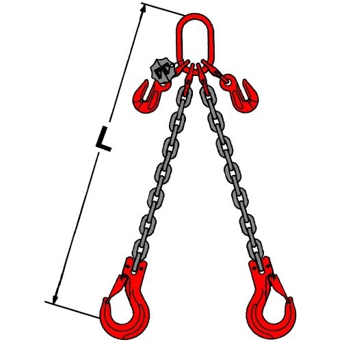 Élingue Chaîne Réglable 3/8 X 15 Pieds Grade 100 Avec Crochets Loquet - 2 Jambes