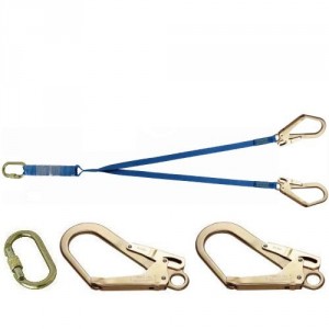 Longe sangle absorbeur double LSAD301053 avec 1 connect. manuel acier M10 ouv. 17 mm et 2 connect. auto acier M53 ouv. 50 mm