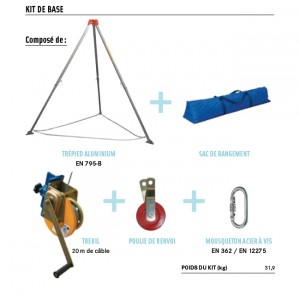 Kit de base avec trépied, treuil 20m, poulie et connecteur